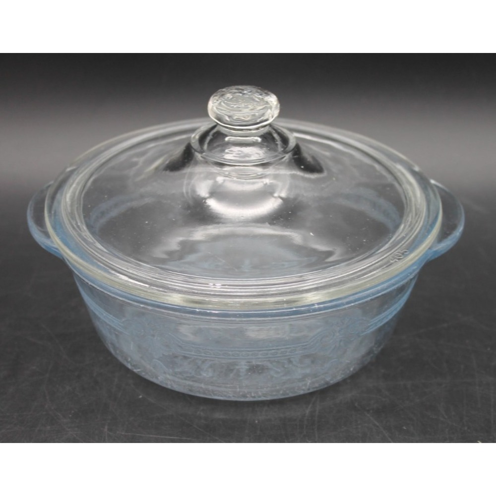Vintage Fire-King Sapphire Blue Philbe Casserole Dish w/ Clear Glass Lid 6"